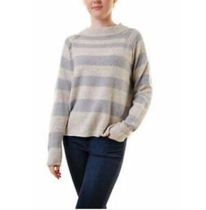 Free People Gray Striped Mock Neck Sweater Small